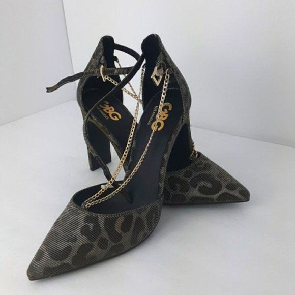 5 for $50 - GBG Los Angeles Leopard Print Chain Heels - Picture 1 of 4